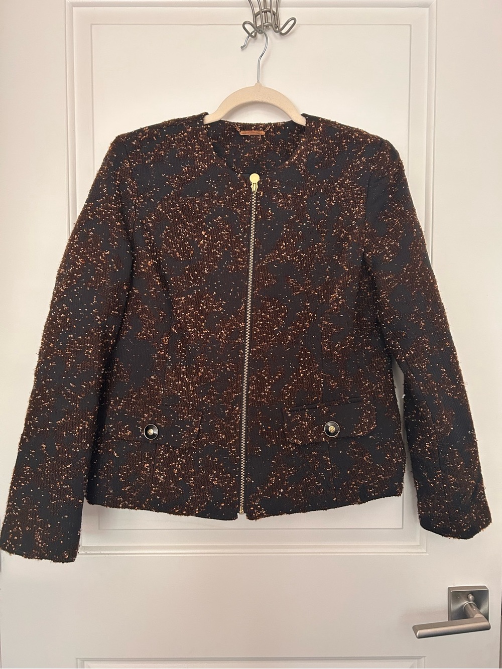 Dana Buchman Black Tweed Zip Jacket with Copper Fleck